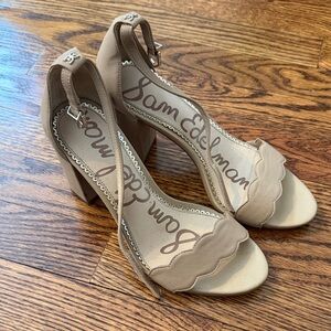 Sam Edelman Beige Block Heel Sandals with Scallop detail